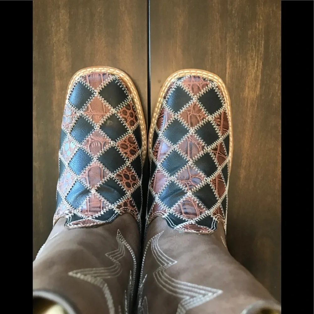 NEW Double Barrel Patchwork Boots with Square Toe